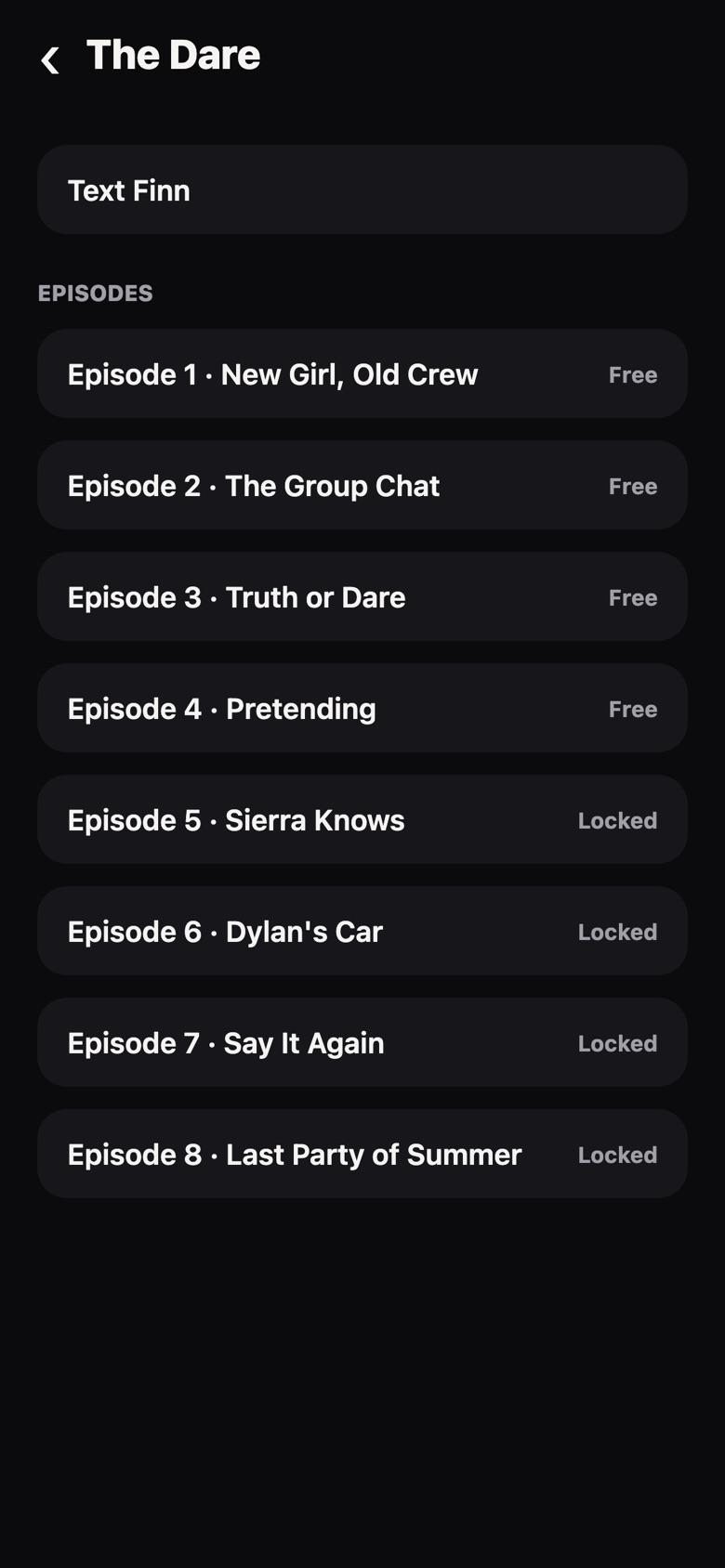 Series page with free and locked episodes